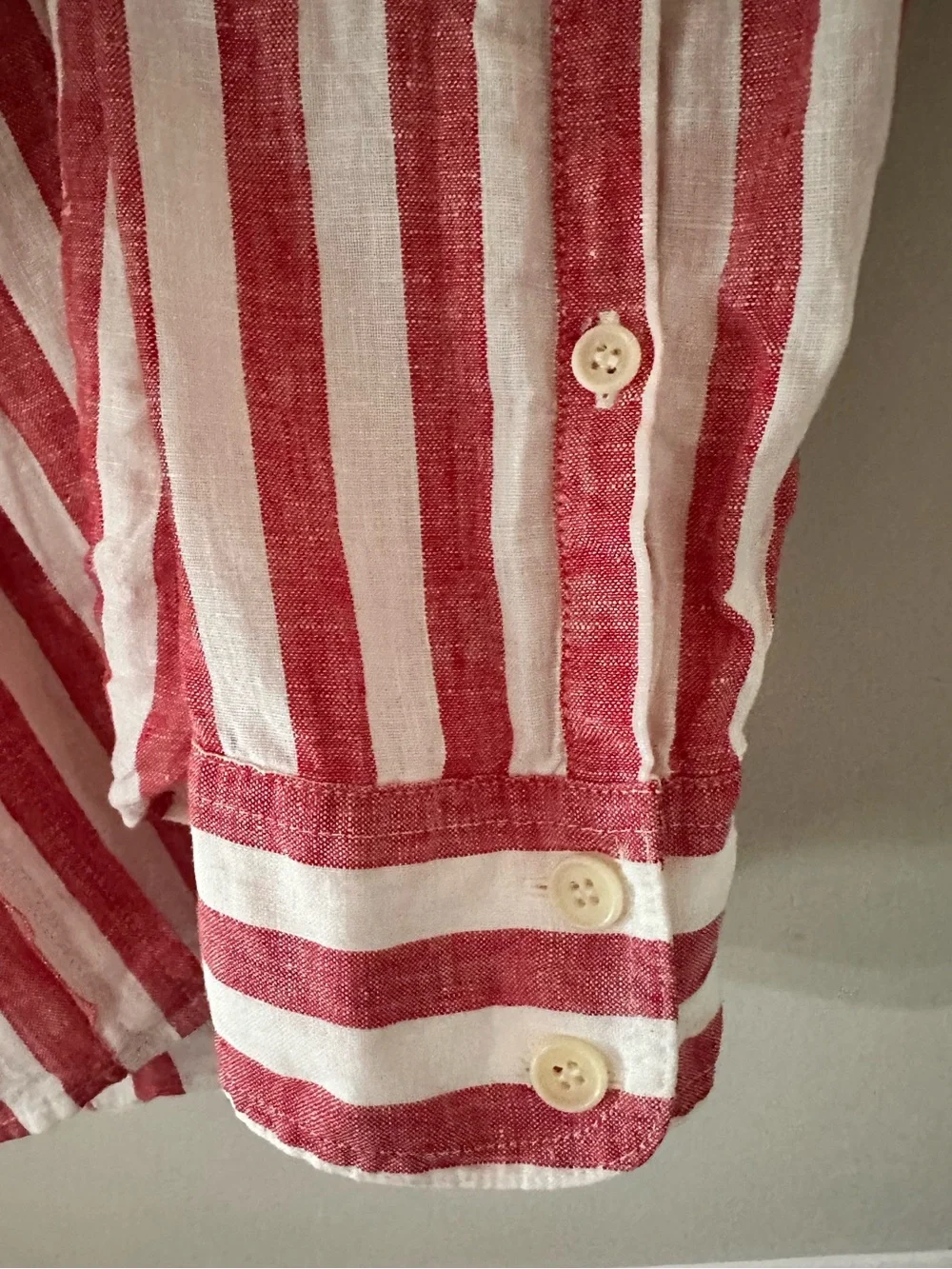 J. Crew Linen Red White Striped Button Down Shirt